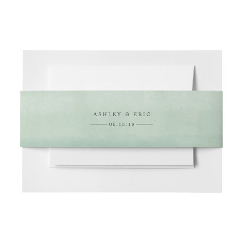 Jade Green Watercolor Personalized Wedding Invitation Belly Band