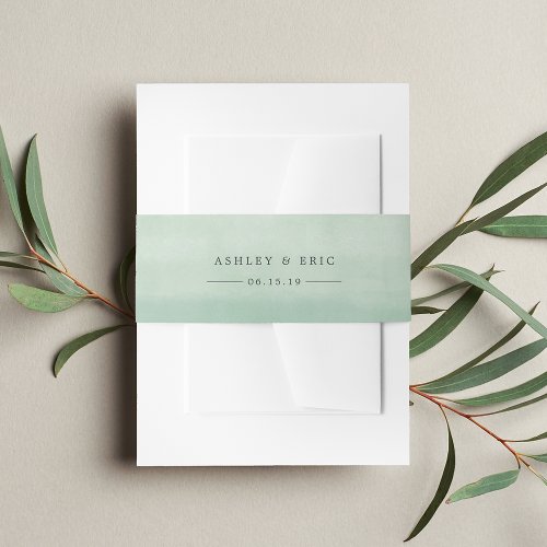 Jade Green Watercolor Personalized Wedding Invitation Belly Band