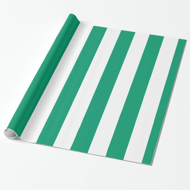 Jade Green White Extra Large Stripe Pattern Wrapping Paper (Unrolled)