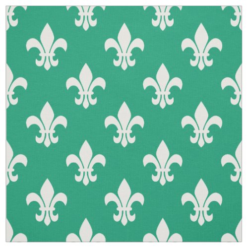 Jade Green White Fleur De Lis Pattern Fabric