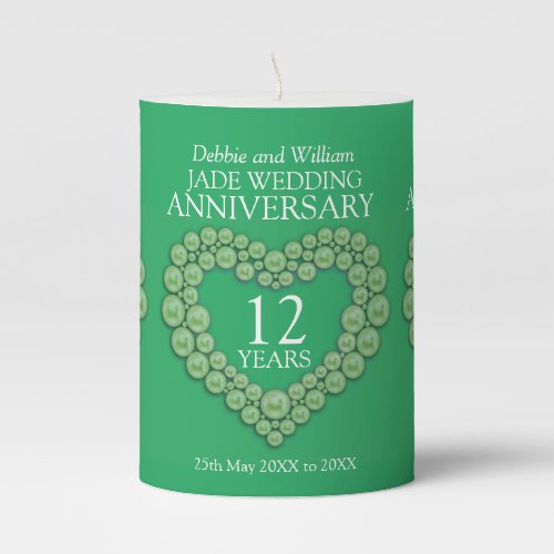 Jade heart 12th wedding anniversary custom pillar candle