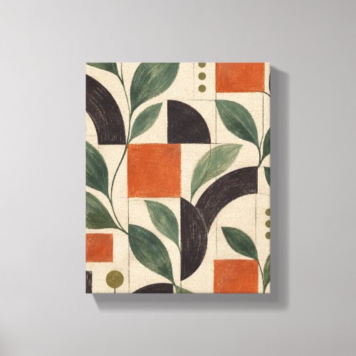 Jade Leaves and Persimmon Geometry - Botanical Abs Canvas Print