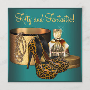 Jade Leopard Gold Womans 50th Birthday Invitation