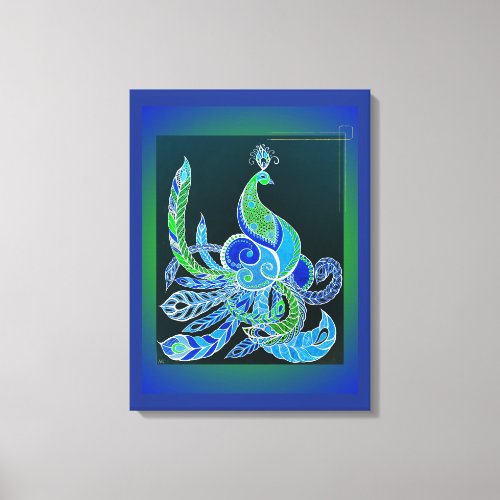 Jade Majesty Elegant Green and blue peacock  Canvas Print