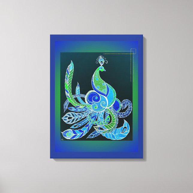 Jade Majesty Elegant Green and blue peacock  Canvas Print (Front)