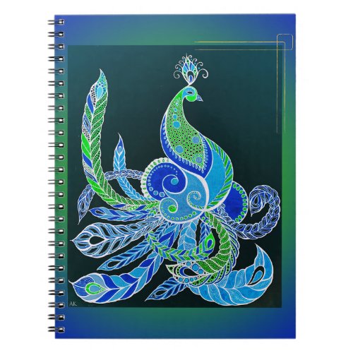 Jade Majesty Elegant Green and blue peacock  Notebook