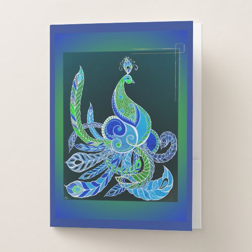 Jade Majesty Elegant Green and blue peacock  Pocket Folder