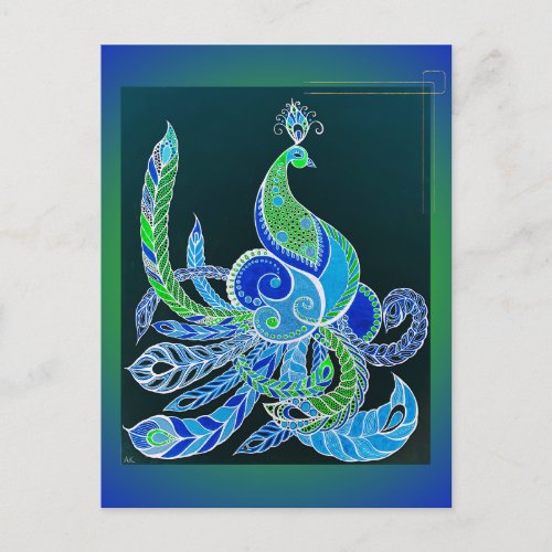 Jade Majesty Elegant Green and blue peacock  Postcard