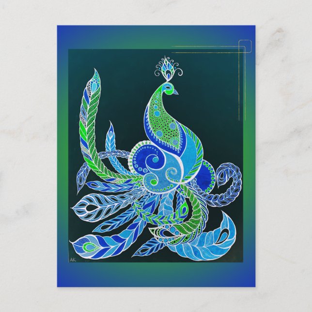 Jade Majesty Elegant Green and blue peacock  Postcard (Front)