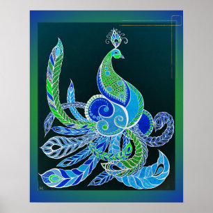Jade Majesty Elegant Green and blue peacock Poster