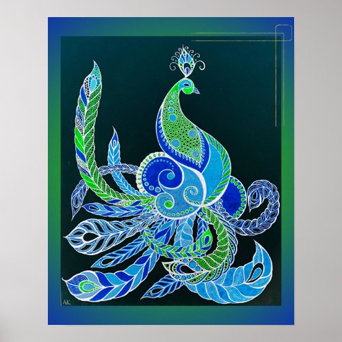 Jade Majesty Elegant Green and blue peacock  Poster