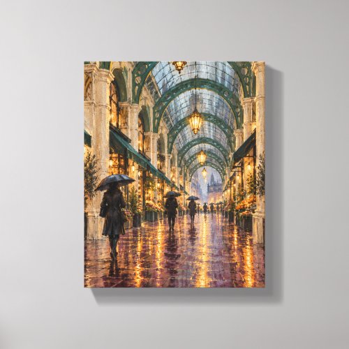 Jade Market Arcade after Rain - Neo Deco Architect Canvas Print