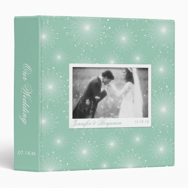 Jade Mint Green White Sunbursts Wedding Album Binder (Front/Spine)