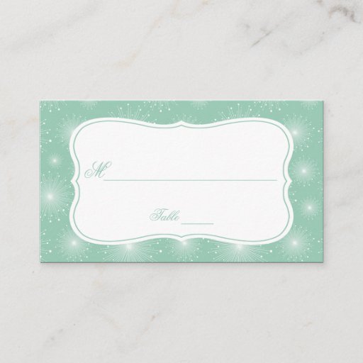 Customizable Jade Mint White Starbursts Sunbursts Place Cards Business Cards