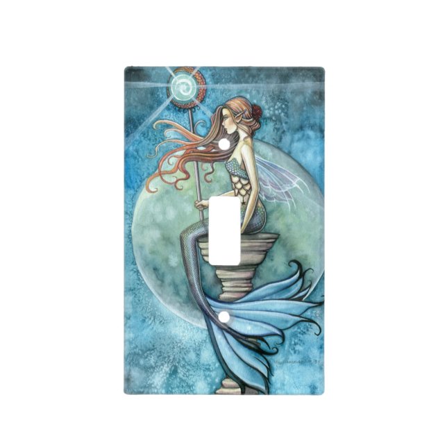 Jade Moon Mermaid Fantasy Art Light Switch Cover (Front)