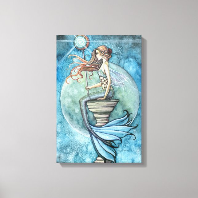 Jade Moon Mermaid Fantasy Art Wrapped Canvas Print (Front)