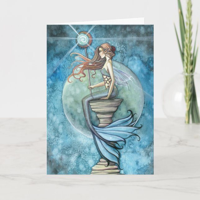 Jade Moon Mermaid Greeting Card by Molly Harrison (Front)