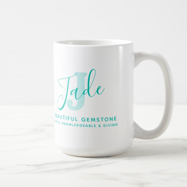 Jade name meaning monogram J green teal text Coffee Mug (Right)