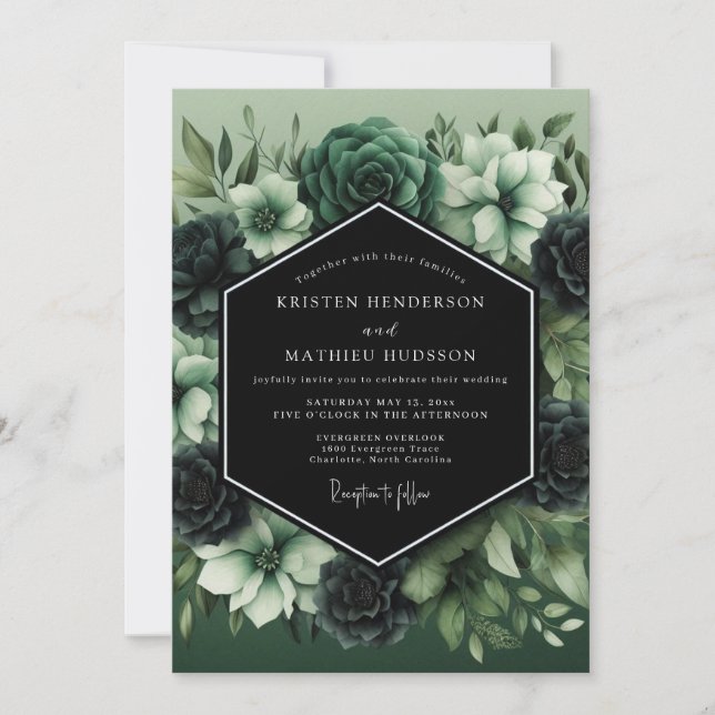 Jade Nocturnal Botanical Wedding Invitation (Front)