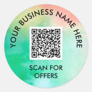 Jade Peach Scan For Offers Business Name QR Code Classic Round Sticker
