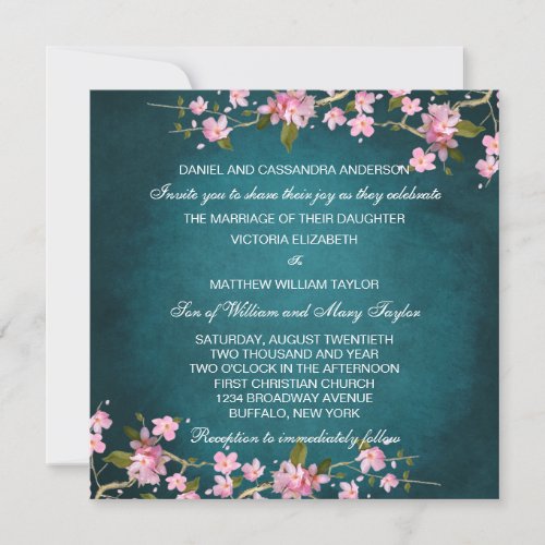 Jade Pink Japanese Cherry Blossoms Wedding Invite
