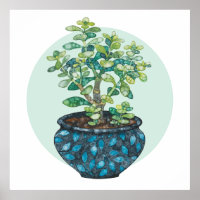 Jade Plant, Modern Watercolor Minimalist Art