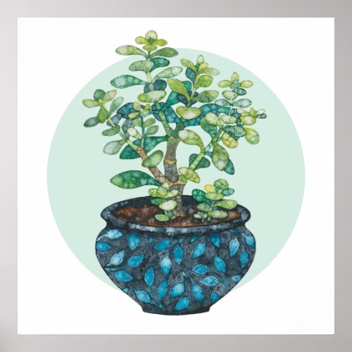 Jade Plant Modern Watercolor Minimalist Art  Poster
