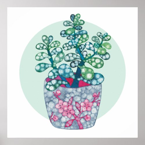 Jade Plant Modern Watercolor Minimalist Art  Poster