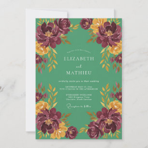 Jade Plum Leafy Wedding Invitation