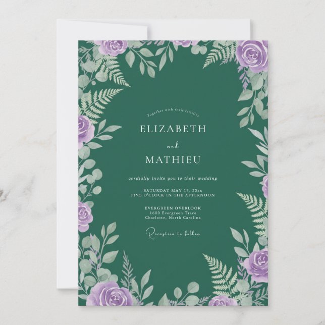 Jade Purple Leaf Wedding Invitation (Front)