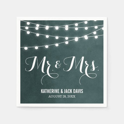 Jade String Lights Wedding Monogram Paper Napkins