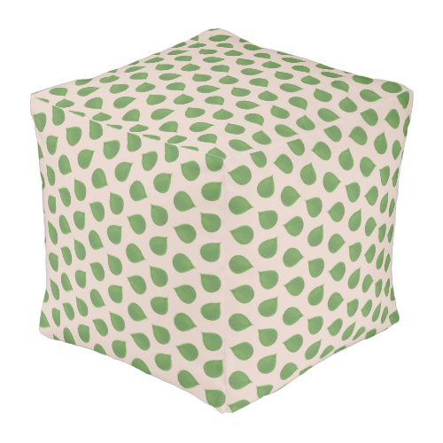 Jade Tree Green Leaves on Beige Pouf