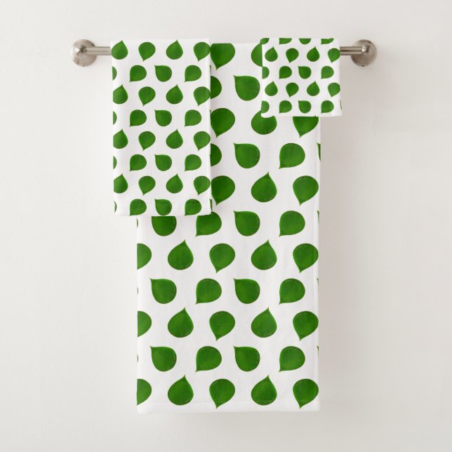 Jade Tree Green Leaves on White Bath Towel Set (Insitu)