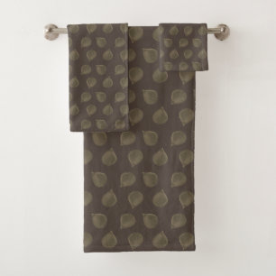 Jade Tree Leaves on Brown Bath Towel Set