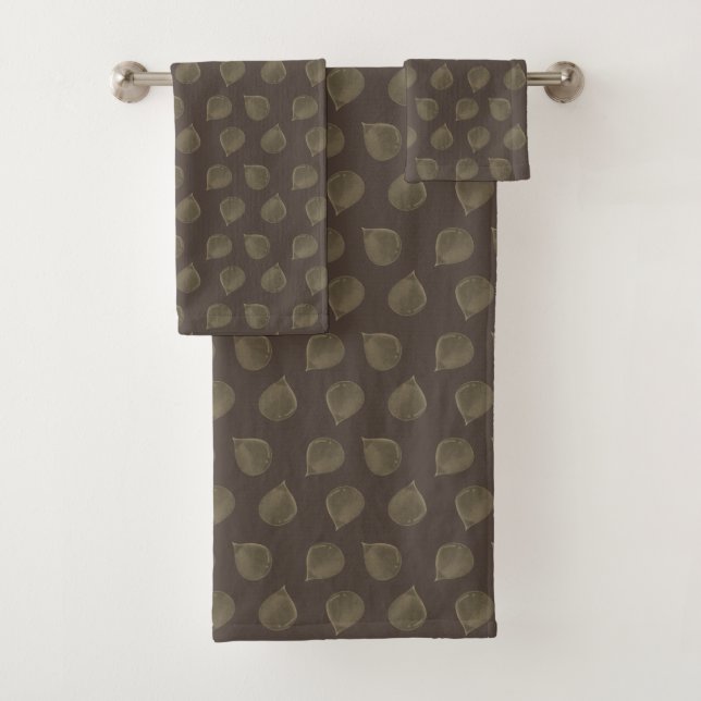 Jade Tree Leaves on Brown Bath Towel Set (Insitu)
