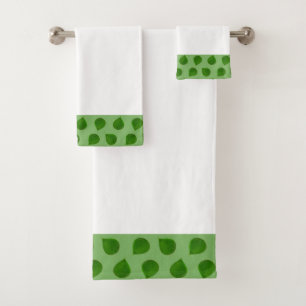 Jade Tree Leaves on Green & White Bath Towel Set