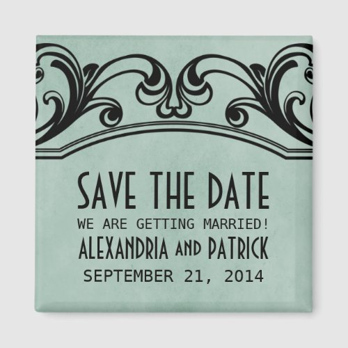 Jade Vintage Swirls Save the Date Magnet