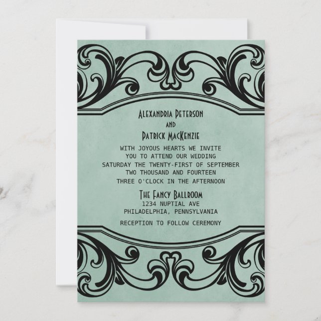 Jade Vintage Swirls Wedding Invite (Front)