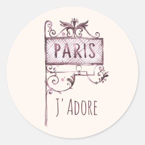 JAdore I Just Love It Paris Street Sign Classic Round Sticker