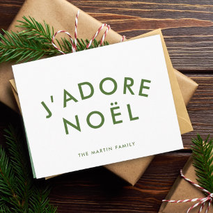 J'adore Noel Christmas Minimalist Green White Holiday Card