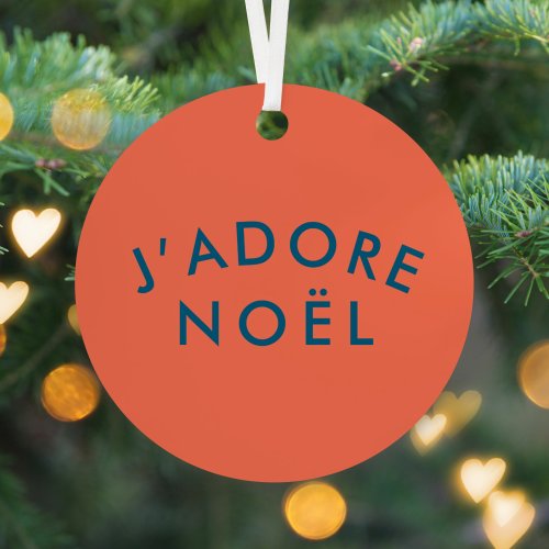 Jadore Noel  Modern Love Christmas Red and Navy Metal Ornament