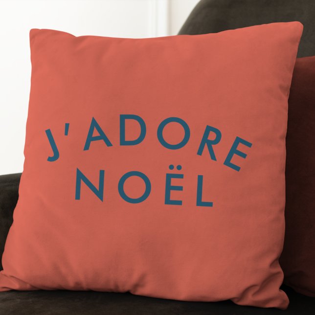 J'adore Noel | Modern Love Christmas Red and Navy Throw Pillow (Creator Uploaded)