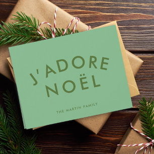 J'adore Noel Modern Minimalist Love Xmas Green Holiday Card