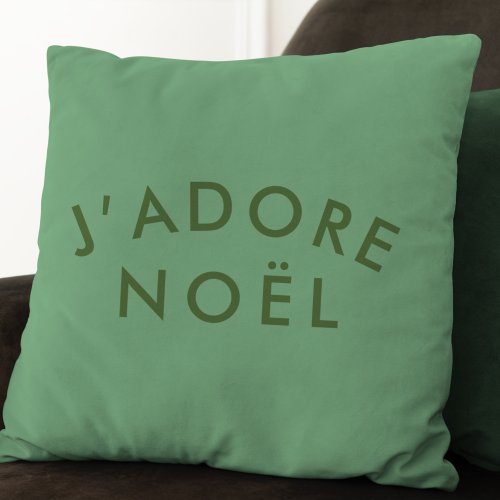 Jadore Noel  Modern Minimalist Love Xmas Green Throw Pillow