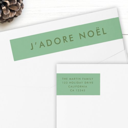 Jadore Noel  Modern Xmas Green Return Address Wrap Around Label