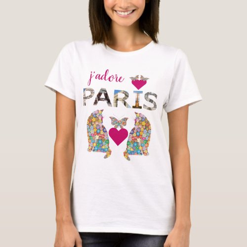 Jadore Paris Cats in Love Hearts Butterflies T_Shirt