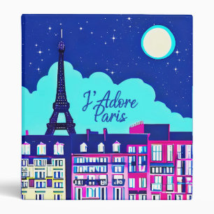 J'adore Paris - Fantasy Paris Under a Full Moon 3 Ring Binder