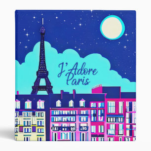 J'adore Paris - Fantasy Paris Under a Full Moon 3 Ring Binder