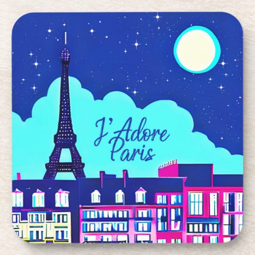 Jadore Paris _ Fantasy Paris Under a Full Moon  Beverage Coaster
