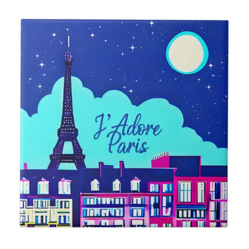 Jadore Paris _ Fantasy Paris Under a Full Moon  Ceramic Tile
